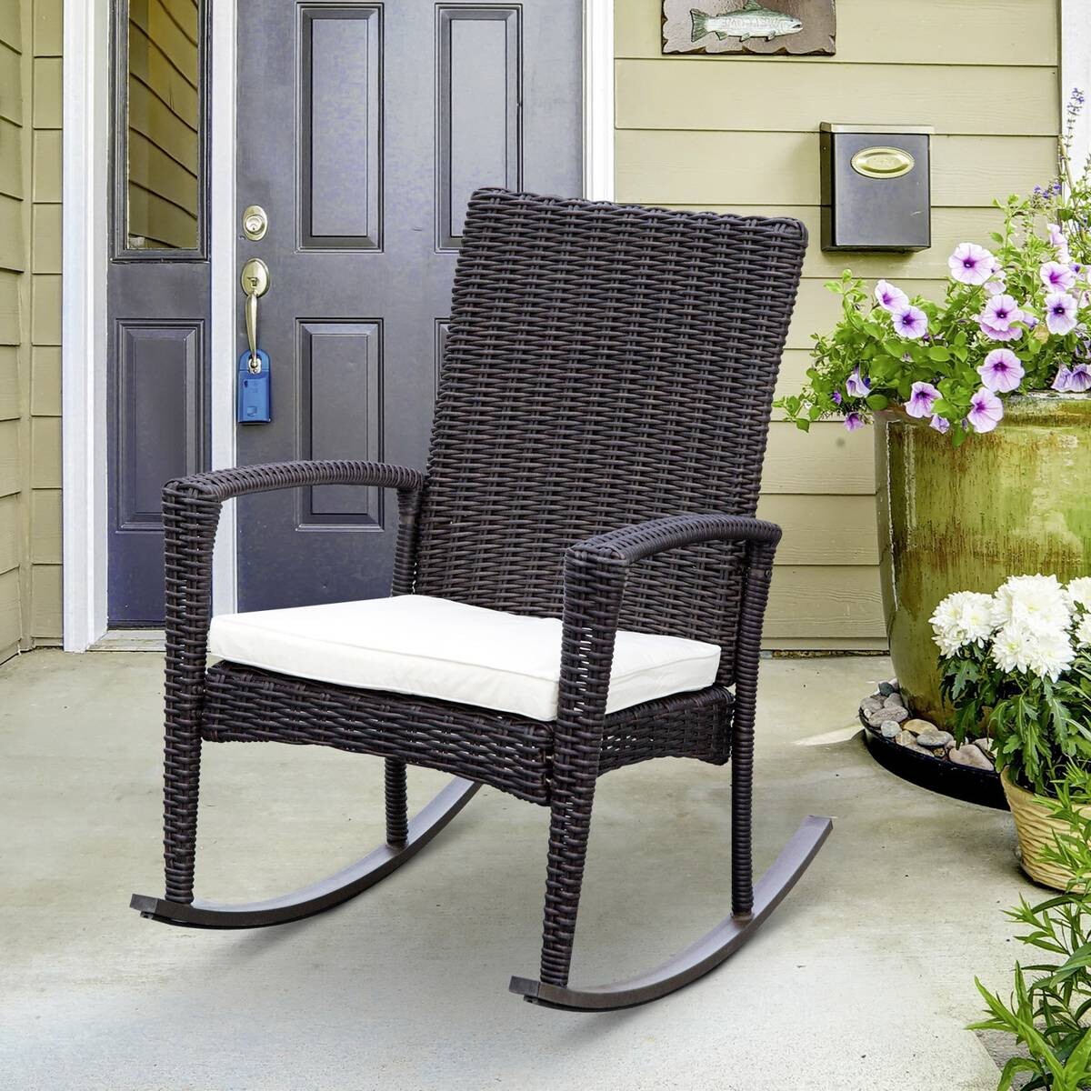 Outsunny Schaukelstuhl braun Metall B/H/L: ca. 66x98x88 cm