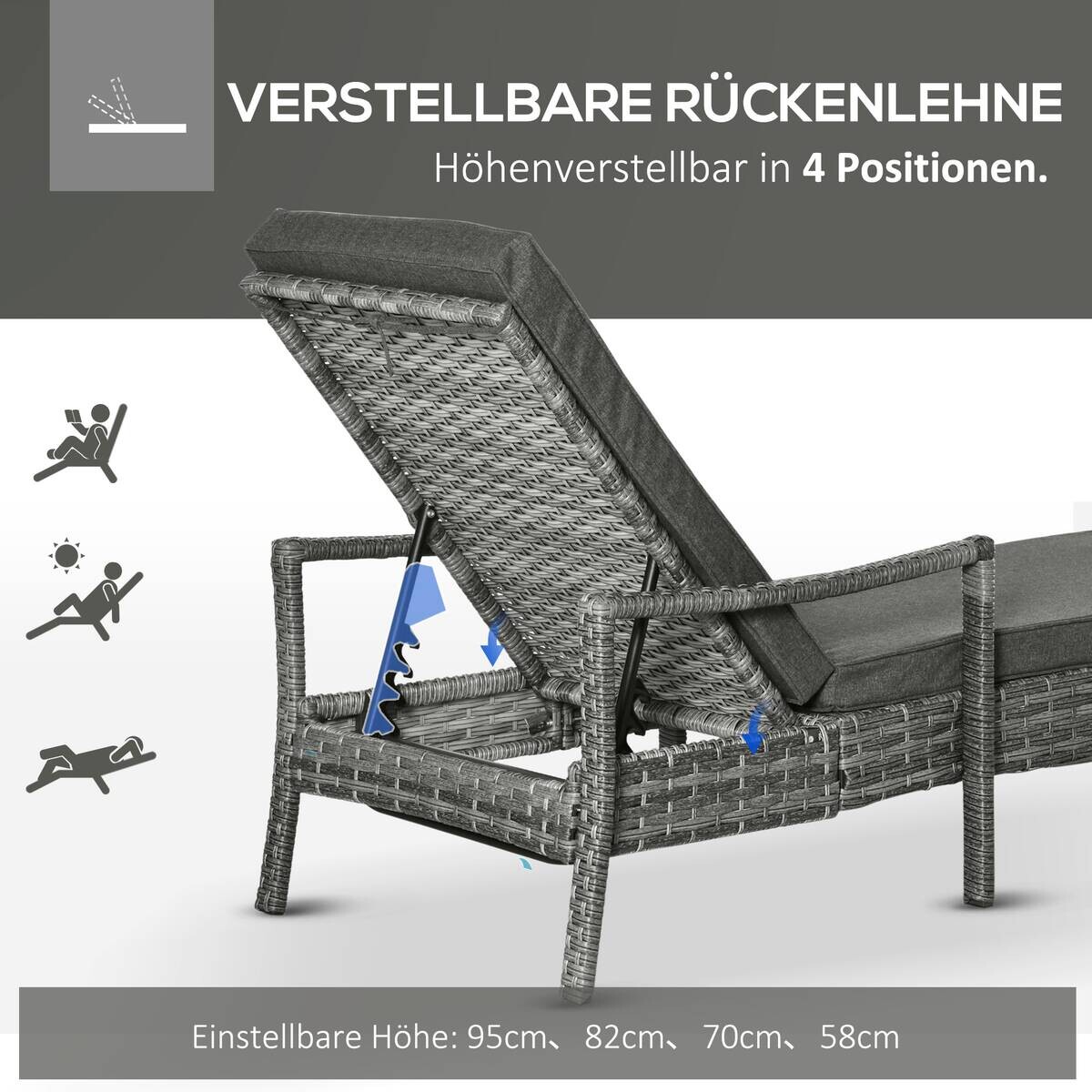 Outsunny Gartenliege grau Polypropylen B/H/L: ca. 62,5x192x52,5 cm
