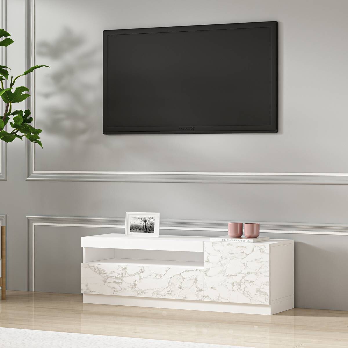 TV-Lowboard 9499 weiß Marmor Optik B/H/T: ca. 120x40x37 cm