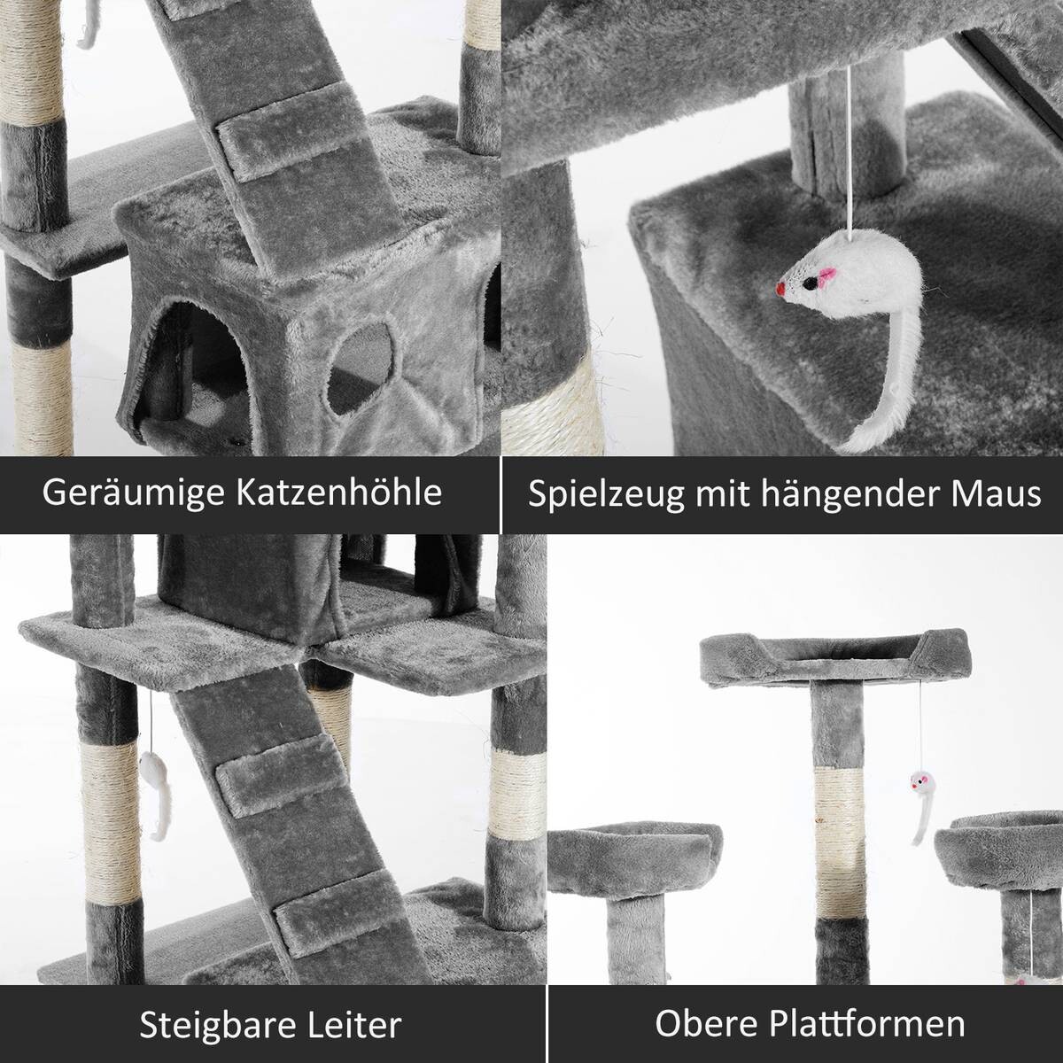 PawHut Katzenbaum grau Polyester B/H/L: ca. 50x170x50 cm