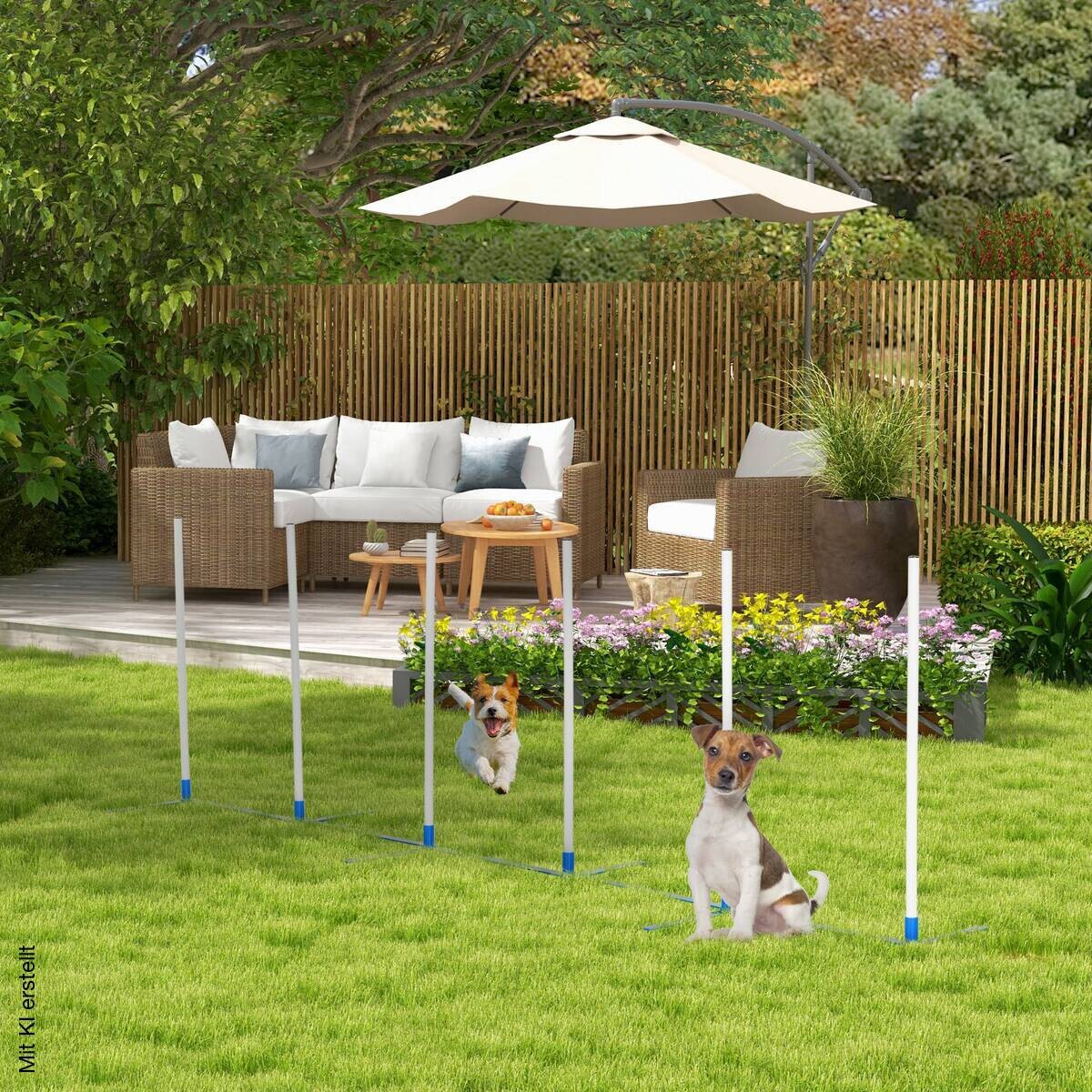 PawHut Hunde-Agility-Set blau Kunststoff B/H/L: ca. 60x94x305 cm