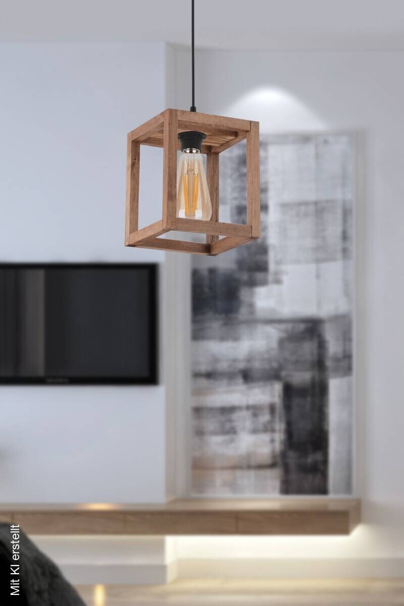 Opviq Pendelleuchte Cube braun Holz B/H/T/L/D: ca. 16x60x16x16x16 cm E27 1 Brennstellen
