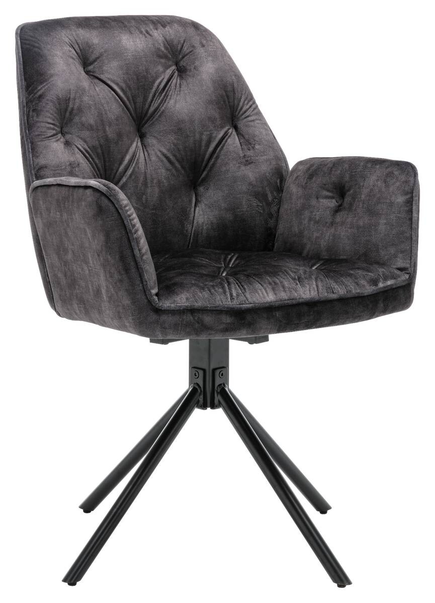 byLIVING Sessel SARINA 2er-Set anthrazit Vintage Samt Metall B/H/T: ca. 59,5x89x62 cm