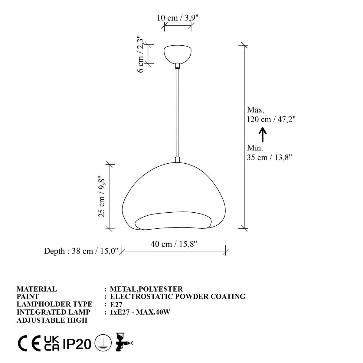 Opviq Pendelleuchte weiß Fiberglas Metall B/T/L: ca. 40x38x40 cm E27 1 Brennstellen