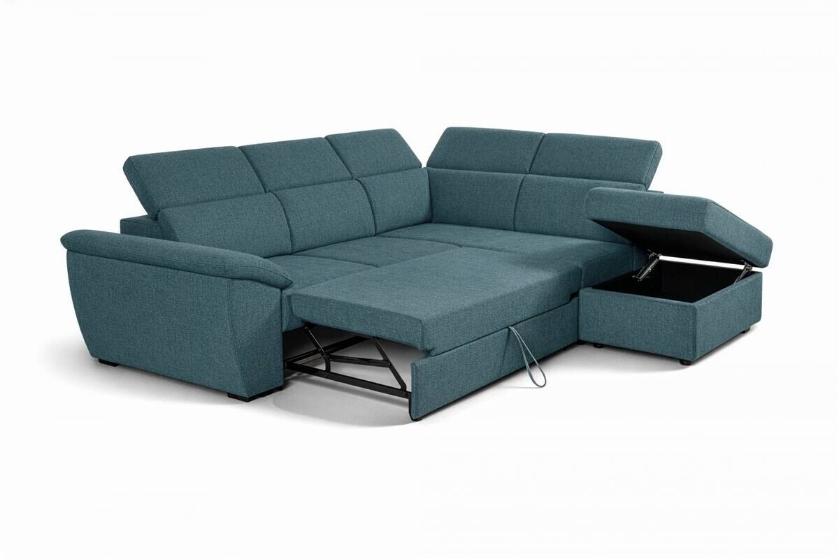 Ecksofa mit Bettfunktion und Bettkasten petrol Flachgewebe B/H/T: ca. 280x108x235 cm