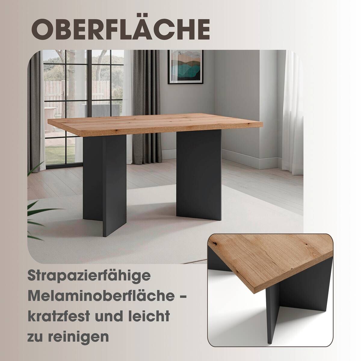 Tisch MARTEN Eiche Nachbildung anthrazit B/H/T: ca. 138x75,5x90 cm