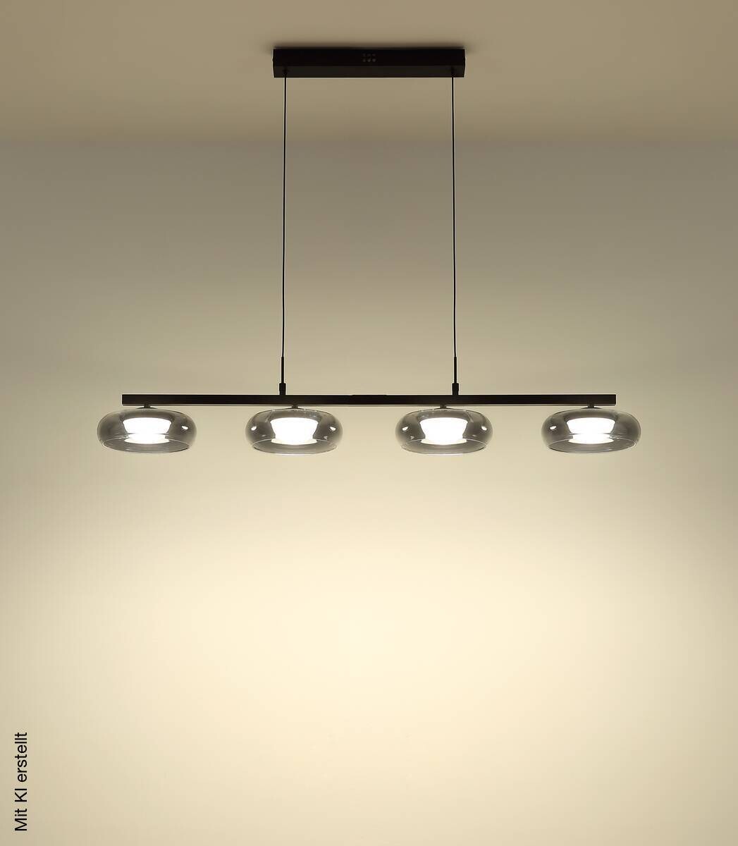 GLOBO Hängeleuchte Rauch schwarz Glas Metall B/H/L: ca. 26x17x124 cm
