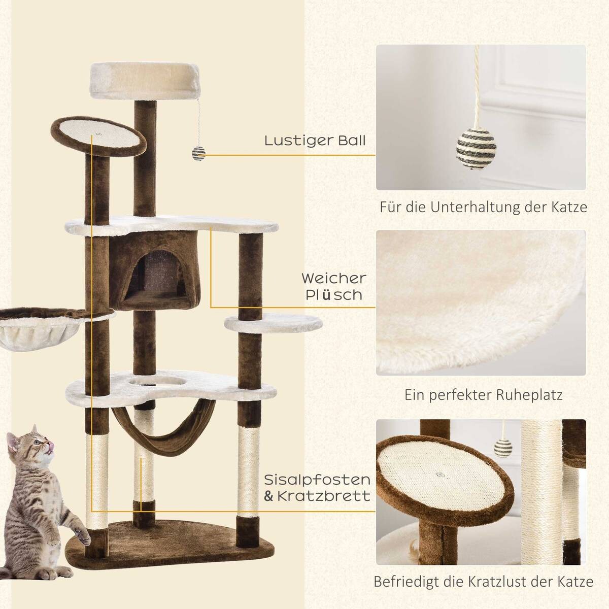 PawHut Katzenbaum braun Sisal B/H/L: ca. 50x153x65 cm