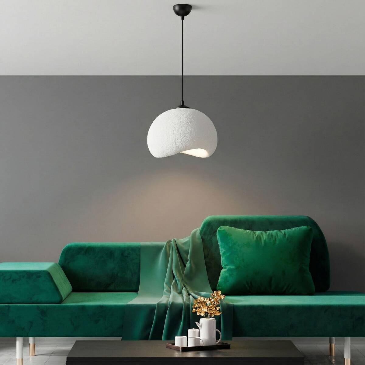 Opviq Pendelleuchte Yontu-15850-B weiß schwarz Polyester-Mischgewebe Metall B/H/L: ca. 29x120x34 cm E27 1 Brennstellen