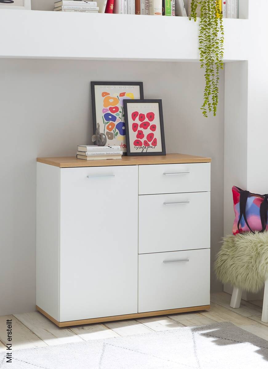 Kommode BC 1035 weiß Eiche Artisan Nachbildung B/H/T: ca. 96x86x38 cm