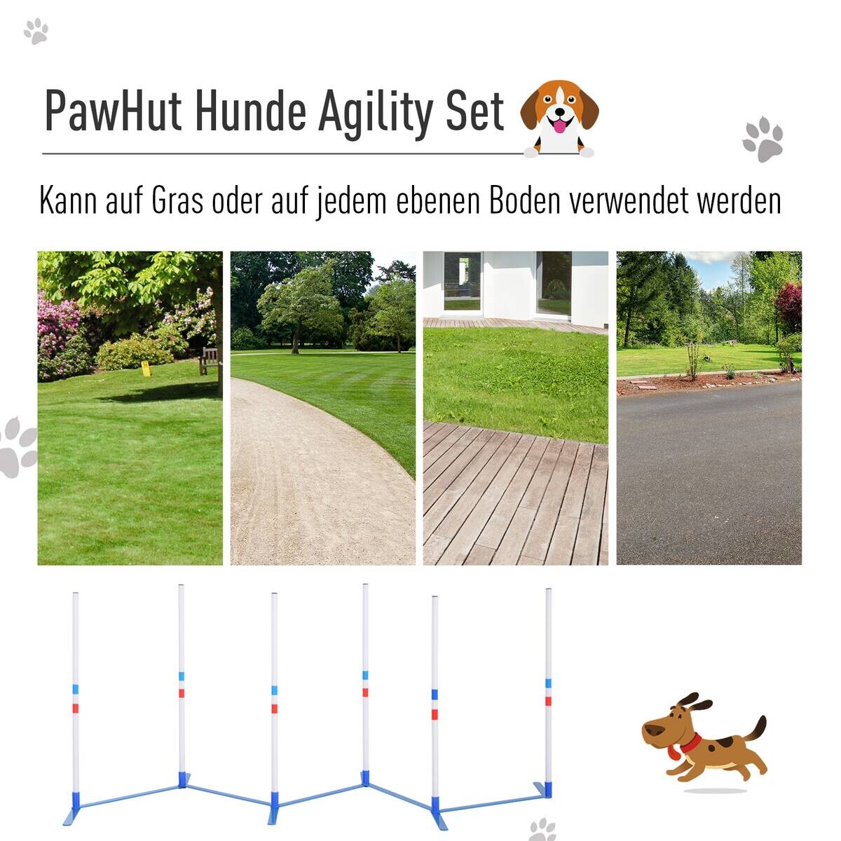 PawHut Hunde-Agility-Set blau Kunststoff B/H/L: ca. 60x94x305 cm