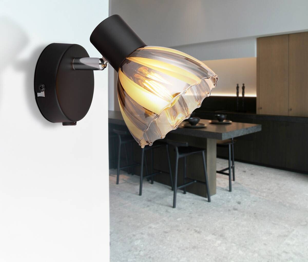 GLOBO Strahler mattschwarz Satiniert Rauch Metall Glas H: ca. 12,5 cm E14 1 Brennstellen