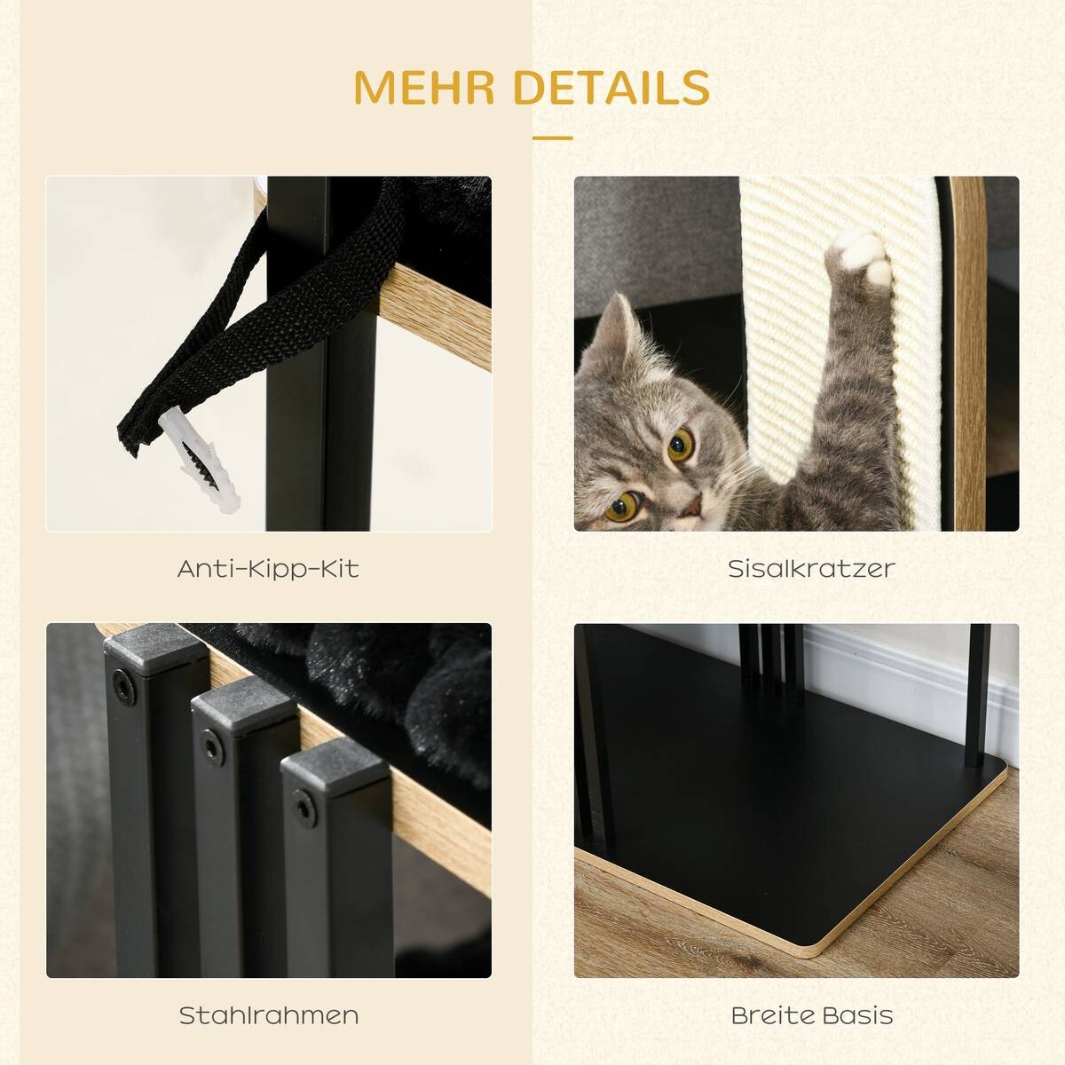 PawHut Kratzbaum schwarz Spanplatte B/H/L: ca. 48x128x85 cm