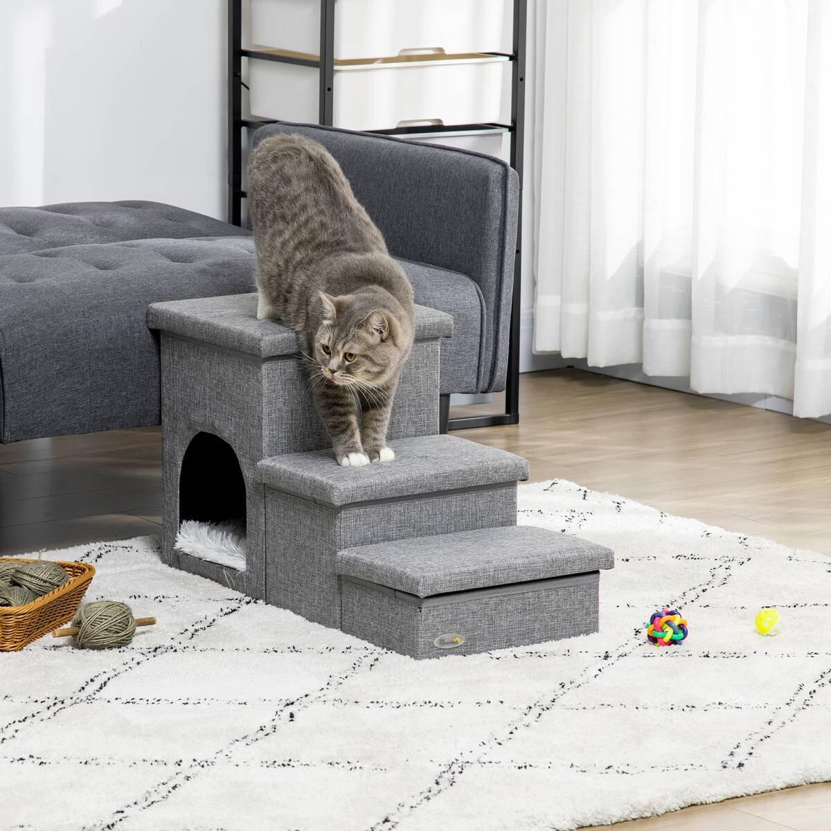 PawHut Katzentreppe grau Polyester B/H/L: ca. 33x40,5x73,5 cm