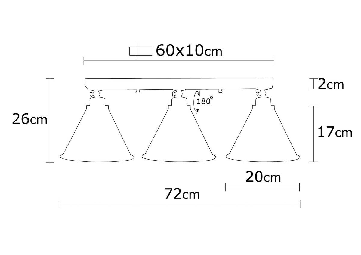 Opviq Deckenleuchte Berceste Metall B/H/T/L: ca. 72x26x20x72 cm E27 3 Brennstellen