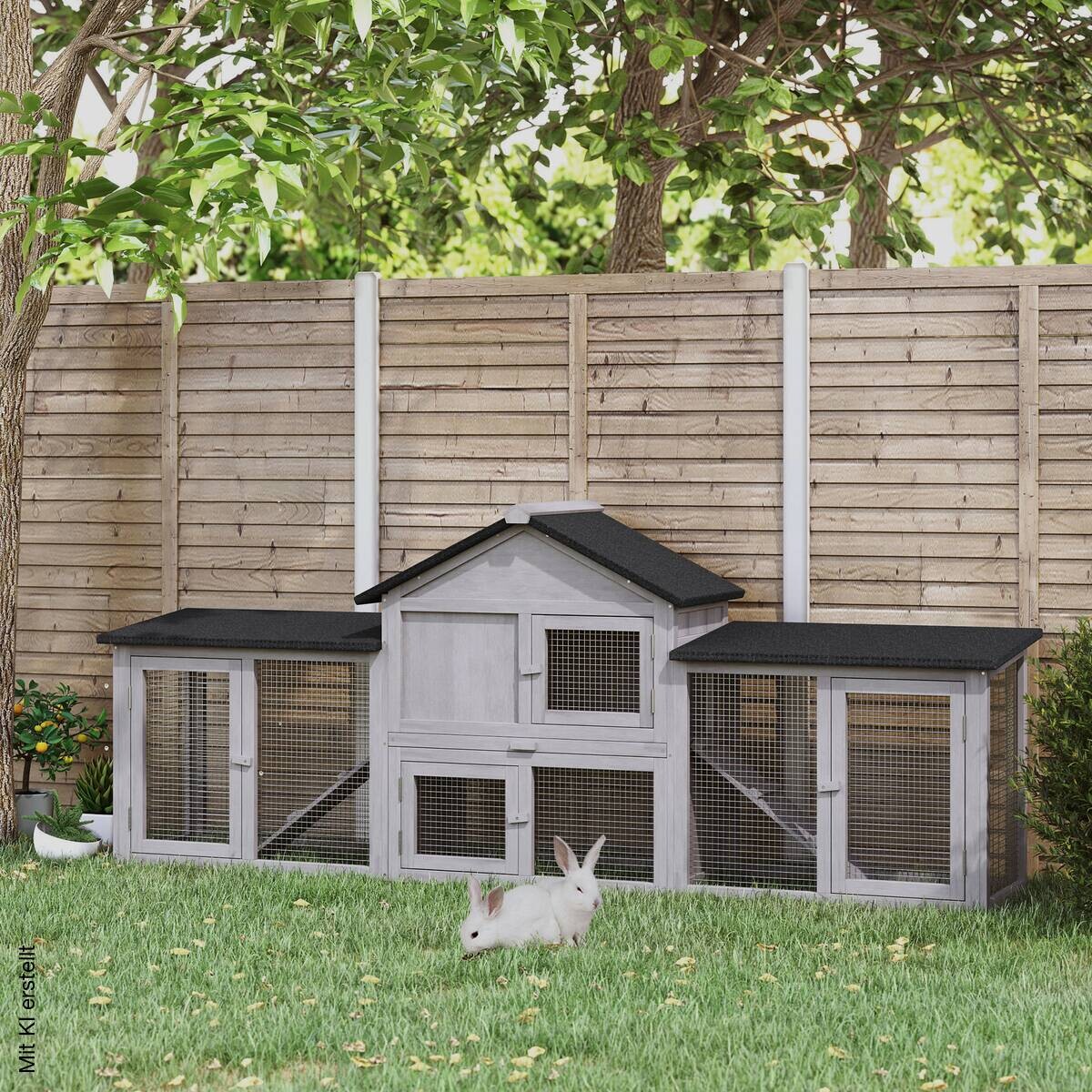 PawHut Kleintierstall grau Holz B/H/L: ca. 45,5x84,5x210 cm