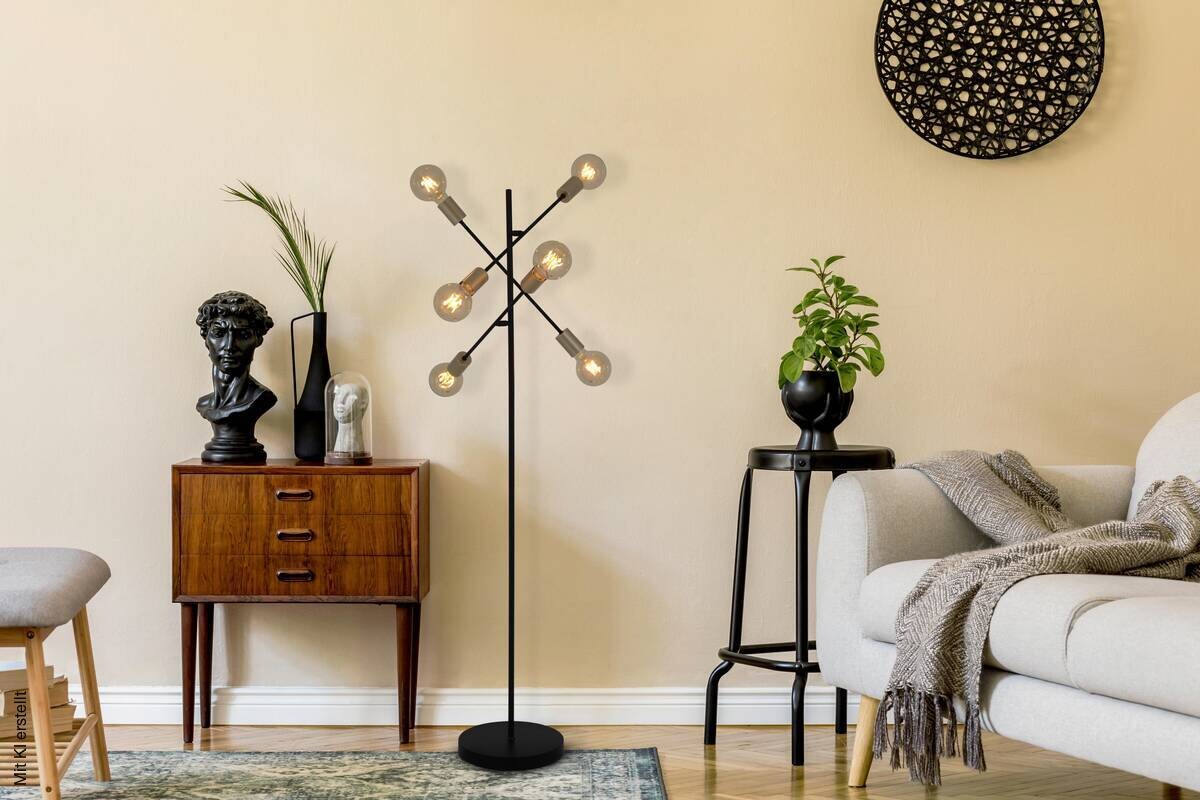 Näve Leuchten Stehlampe schwarz Metall B/H/T/D: ca. 49x150x49x49 cm E27 6 Brennstellen