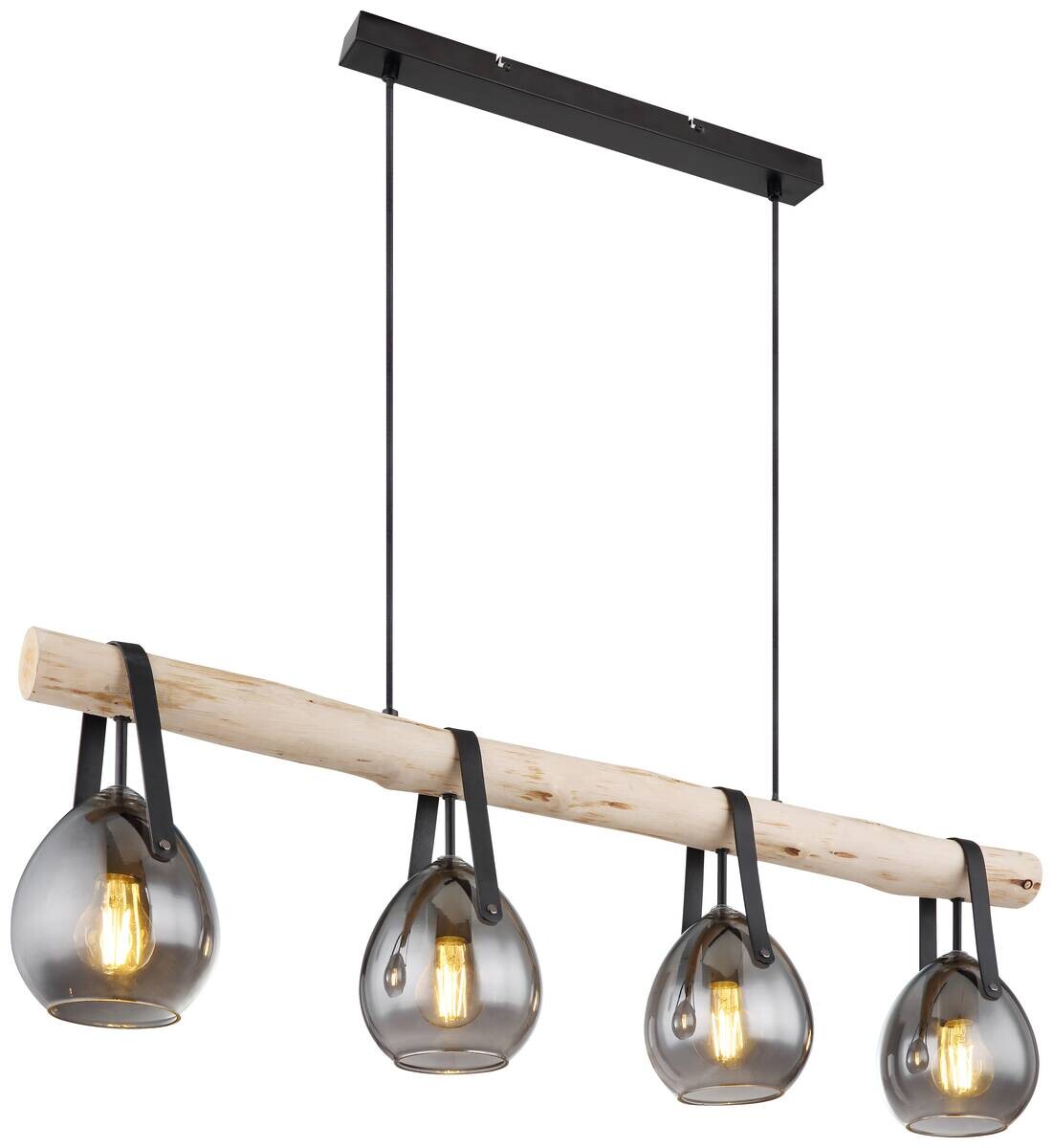 GLOBO Pendelleuchte DIETHILD 15568-4H mattschwarz Glas Metall B/H/L: ca. 15x117x100 cm E27 4 Brennstellen