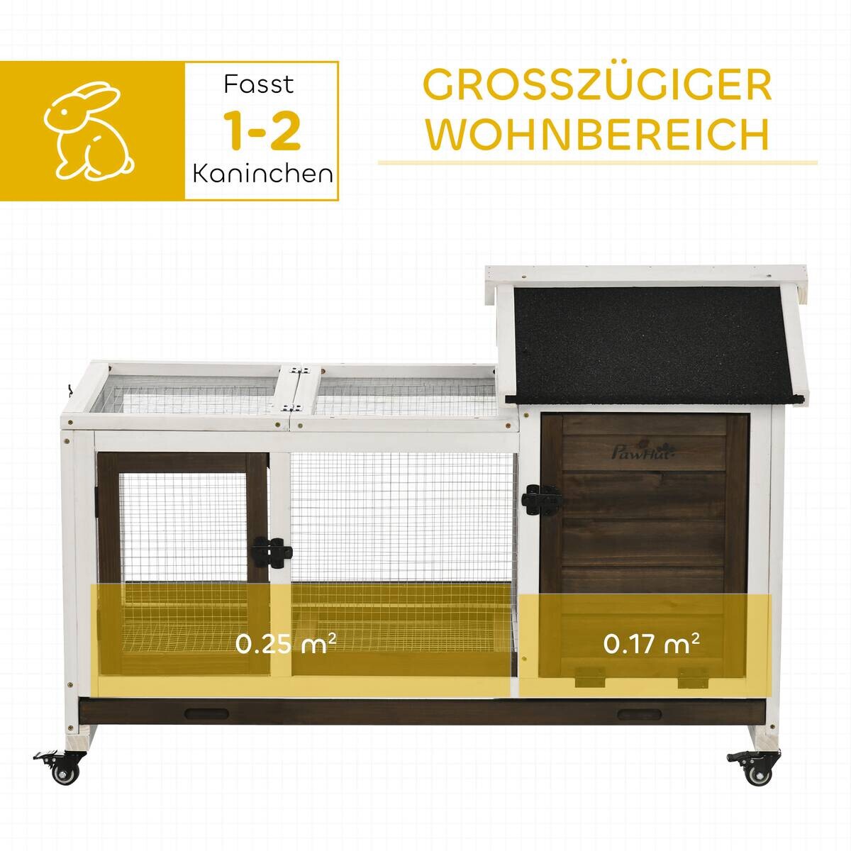 PawHut Zwergkaninchenstall kaffee Holz B/H/L: ca. 58x73,5x108 cm