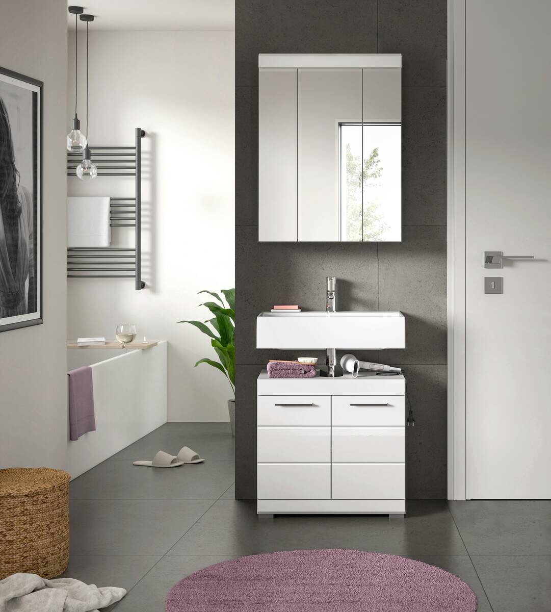 Badezimmer-Set Scout weiß weiß Hochglanz B/H/T: ca. 60x191x34 cm