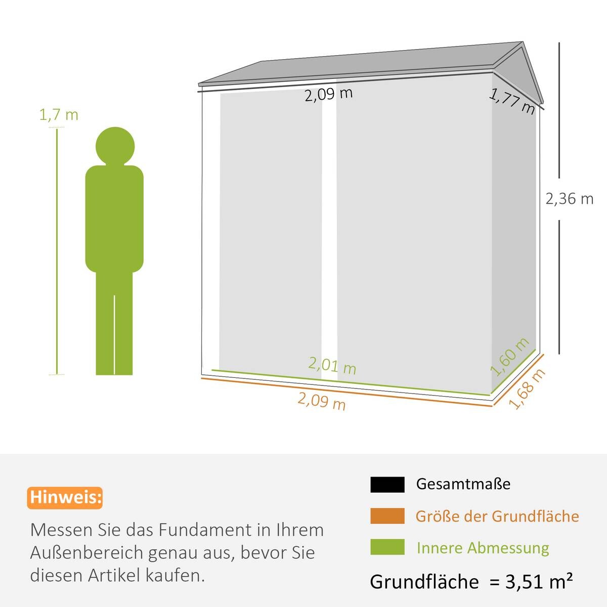 Outsunny Geräteschuppen hellgrau B/H/T/L: ca. 177x236x177x209 cm