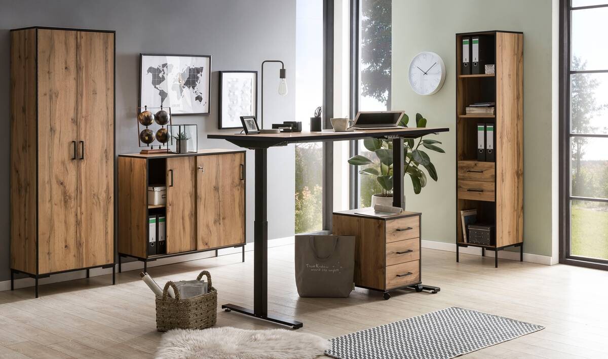 höhenverstellbarer Schreibtisch Serie 2000 Eiche Landhaus Nachbildung B/H/T: ca. 160x73x75 cm