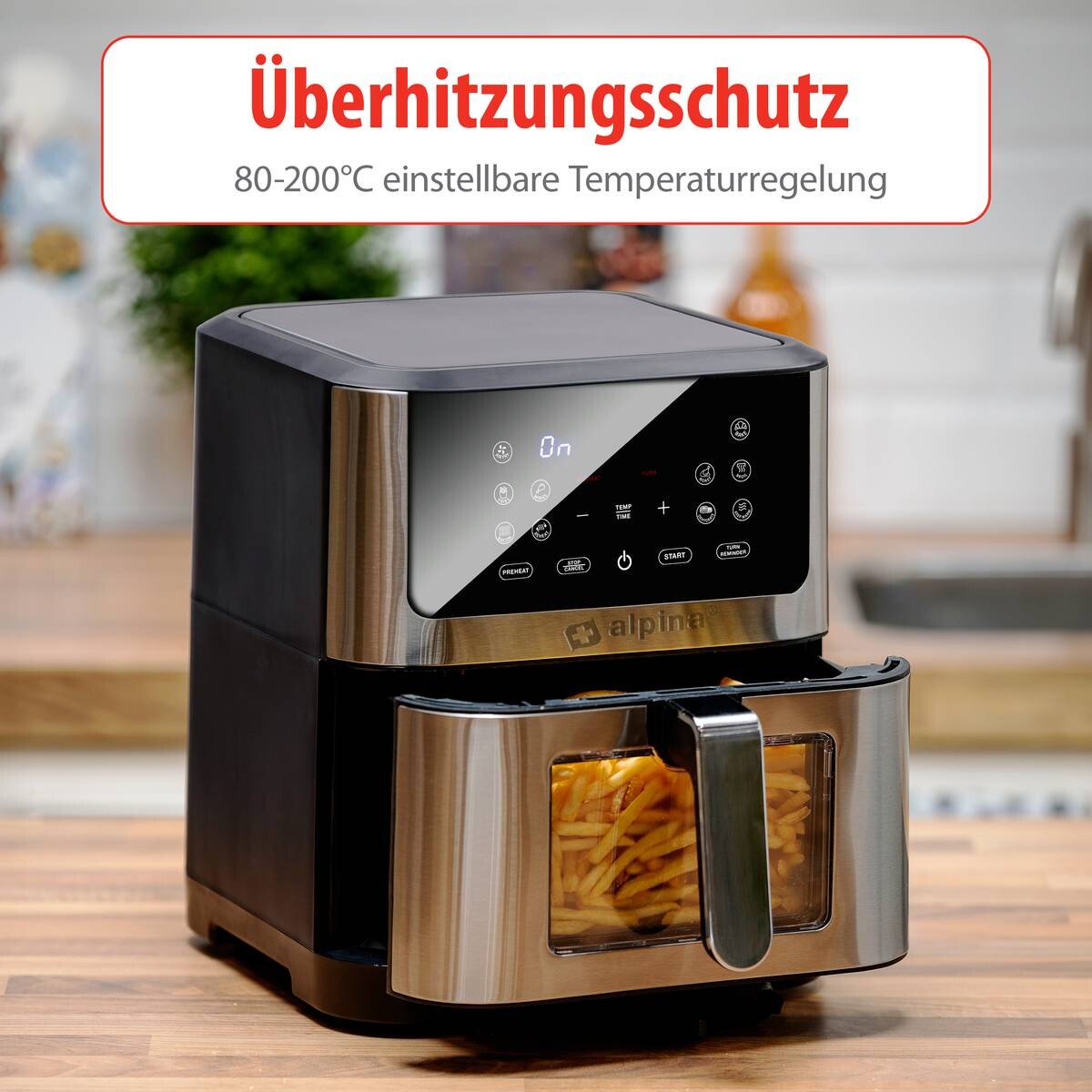 alpina Heißluftfritteuse 871125224542 silber Edelstahl B/H/L: ca. 29,5x36,5x38 cm ca. 8 l