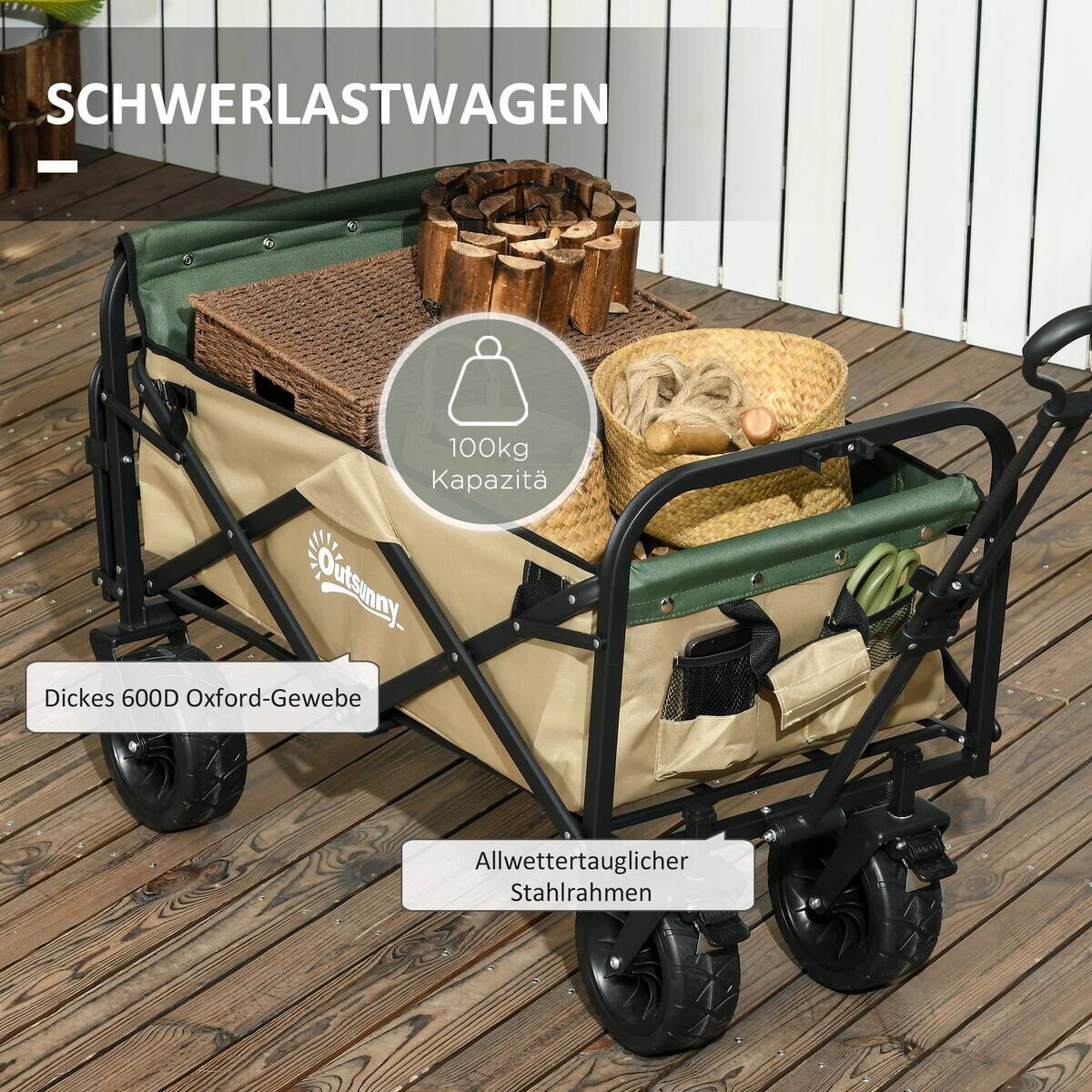Outsunny Bollerwagen khaki B/H/L: ca. 57x94x100 cm