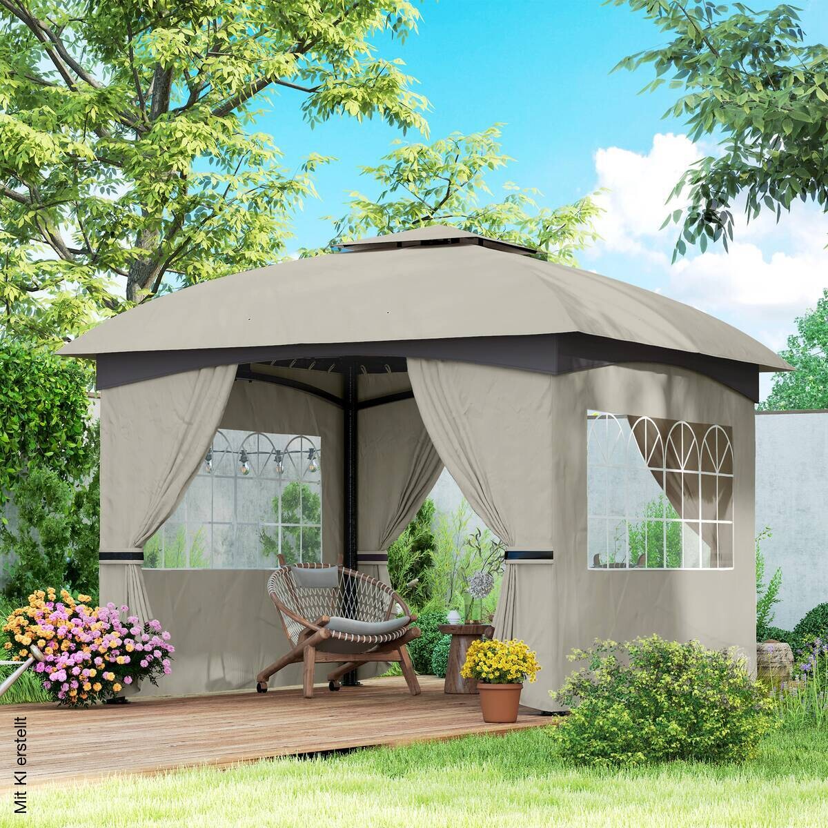 Outsunny Pavillon hellgrau Metall B/H/L: ca. 335x285x335 cm