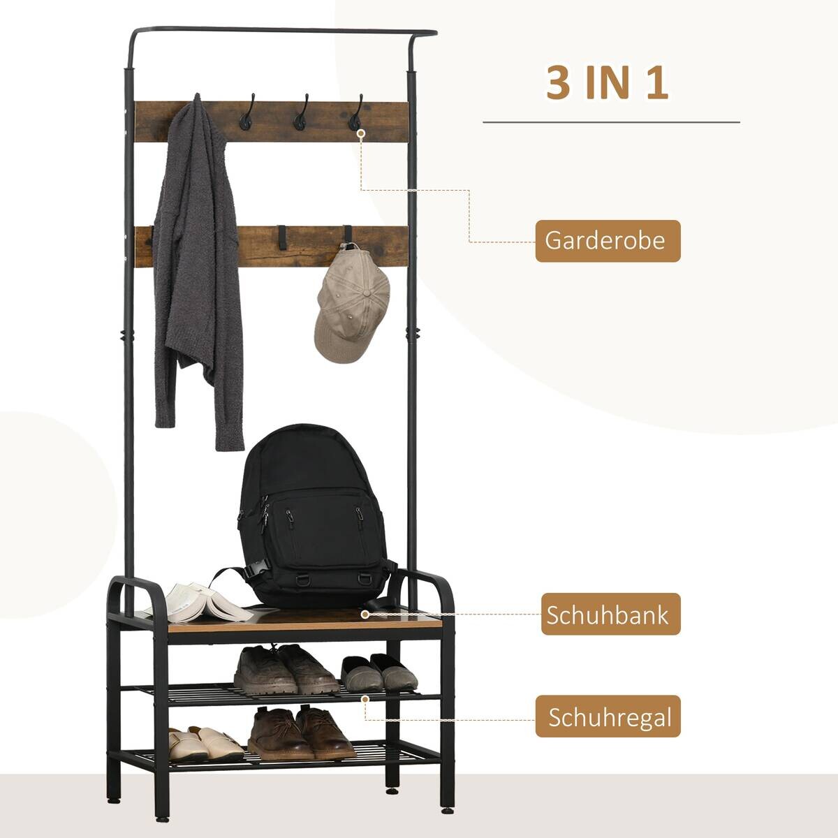 HOMCOM Garderobe schwarz Polypropylen B/H/L: ca. 34x72x185 cm