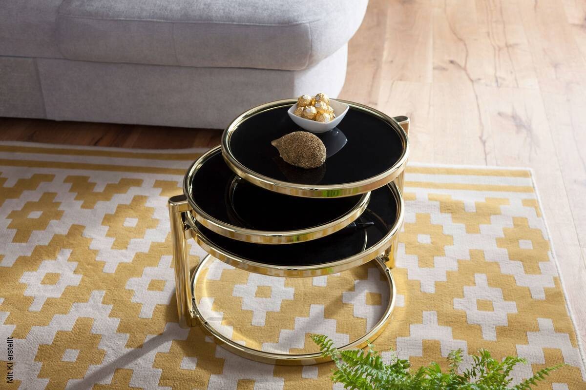 Couchtisch schwarz gold lackiert B/H/T: ca. 58x43x58 cm