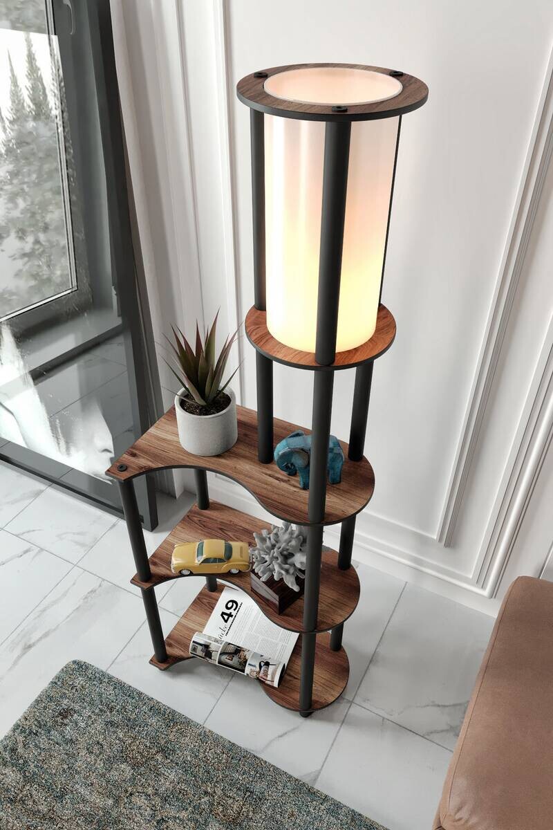 Opviq Stehleuchte nussbaum PVC MDF B/H/T/L/D: ca. 17x140x17x17x17 cm E27 1 Brennstellen