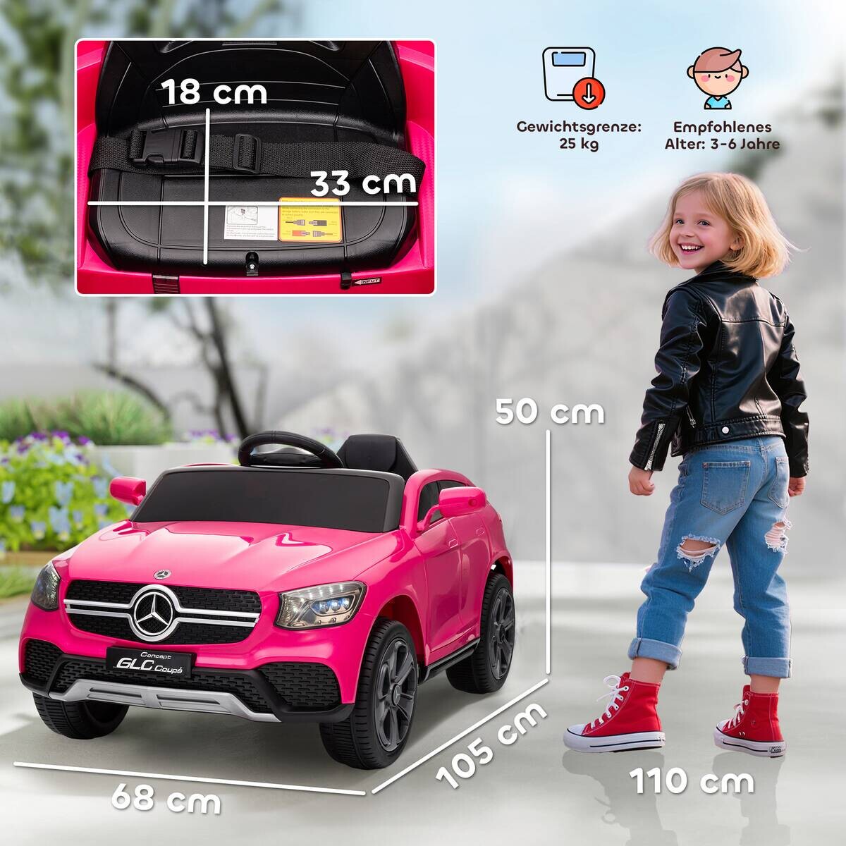 AIYAPLAY Kinder Elektroauto rosa B/H/L: ca. 68x50x105 cm