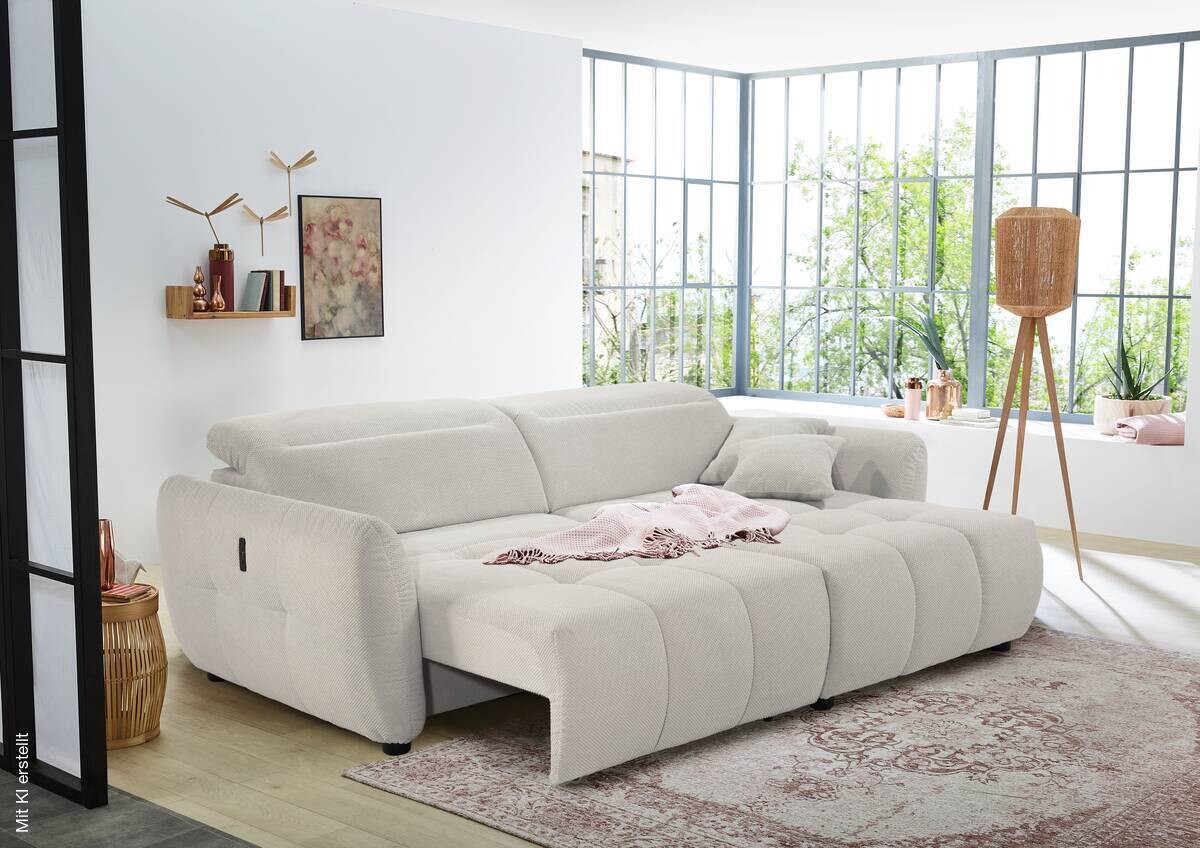 Ecksofa mit elektrischer XXL Sitztiefenverstellung grau Kord B/H/T: ca. 260x106x191 cm | grau | 260,00/106,00/191,00 cm