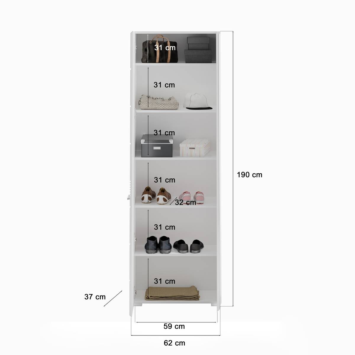 Garderobenschrank Linus weiß weiß Hochglanz B/H/T: ca. 62x190x37 cm