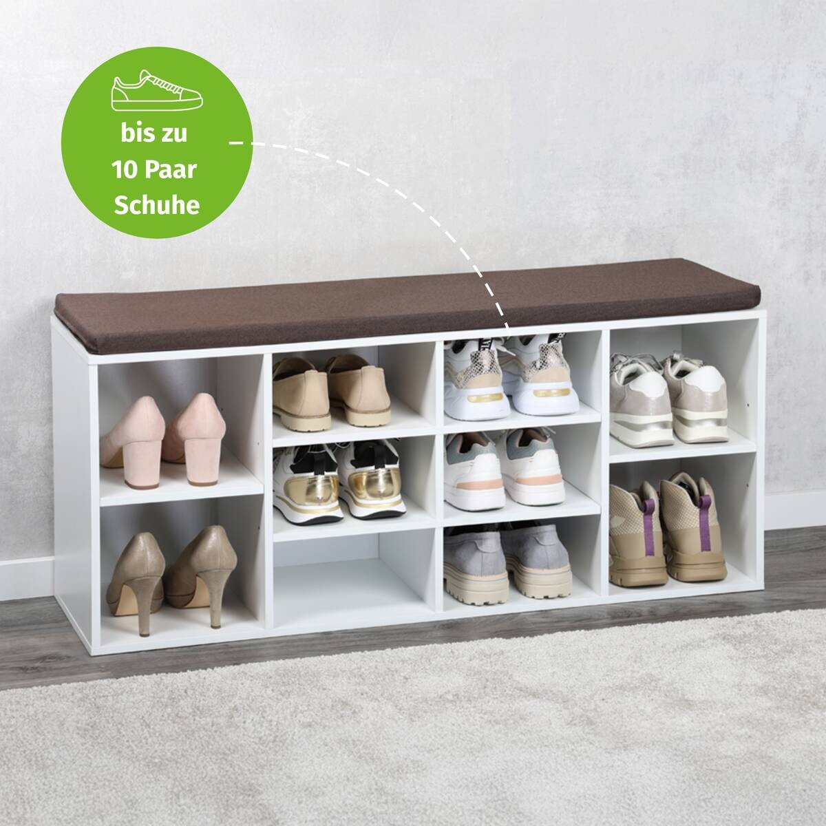 Kesper Schuhschrank mit Sitzkissen weiß Spanplatte B/H/L: ca. 29,5x48x103,5 cm