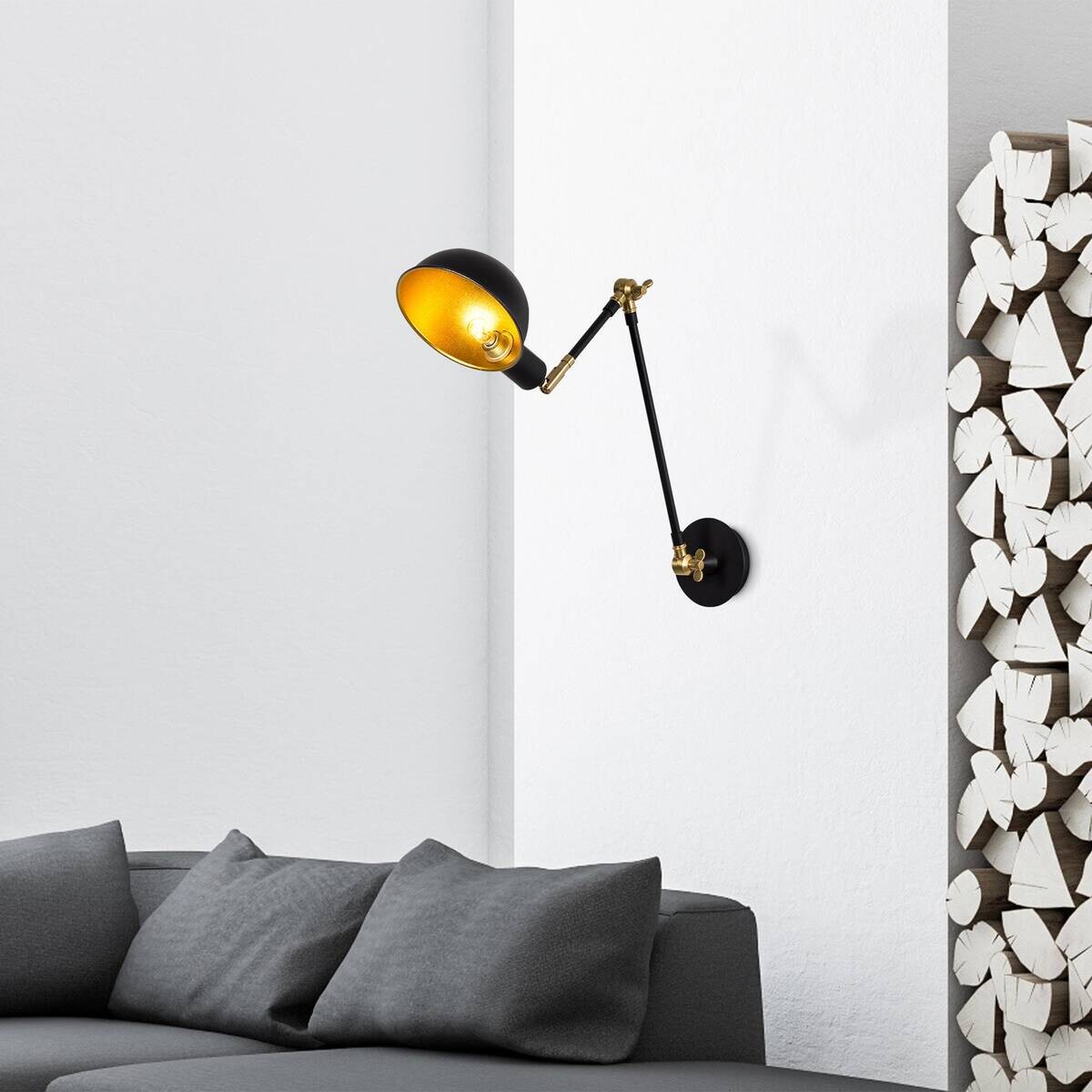 Opviq Wandleuchte gold schwarz Metall B/H/L: ca. 30x50x15 cm E27 1 Brennstellen