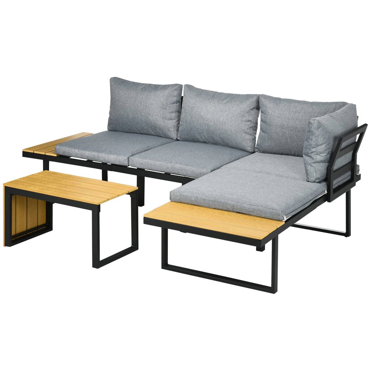 Outsunny Gartensitzgruppe hellgrau Aluminium B/H/L: ca. 78x72x150 cm