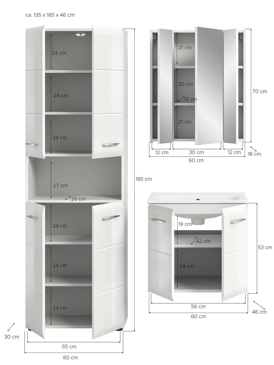 Badezimmer-Set Ice weiß weiß Hochglanz B/H/T: ca. 135x185x46 cm