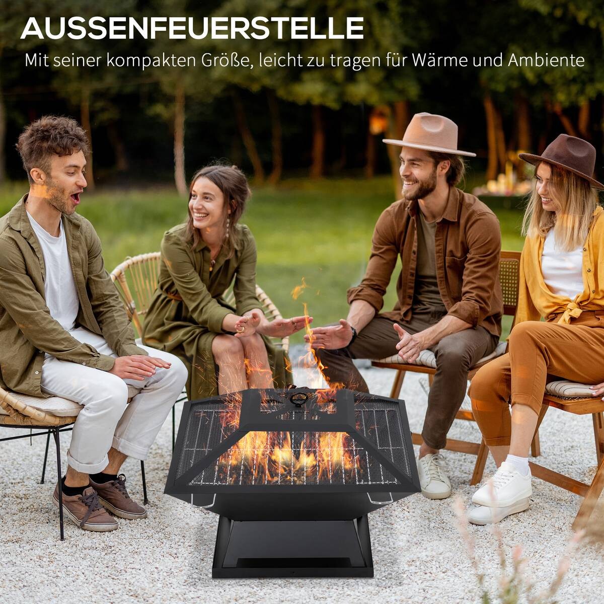 Outsunny Feuerstelle mit Grillrost