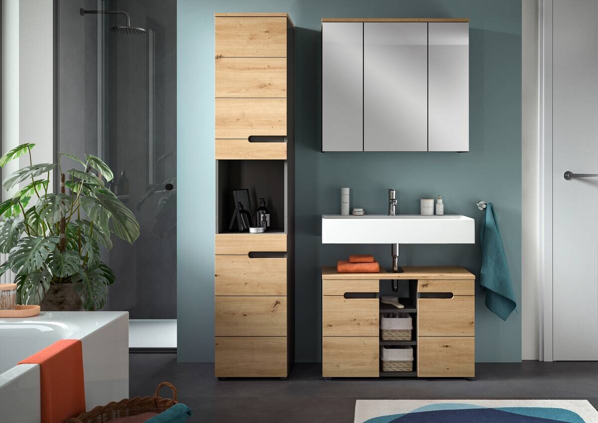 Badezimmer-Set Canu Basalt Eiche Artisan Nachbildung B/H/T: ca. 116x193x34 cm