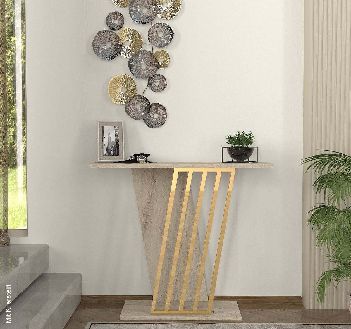 Konsolentisch Gravity beige granit Optik Spanplatte B/H/T: ca. 90x76,8x29,6 cm