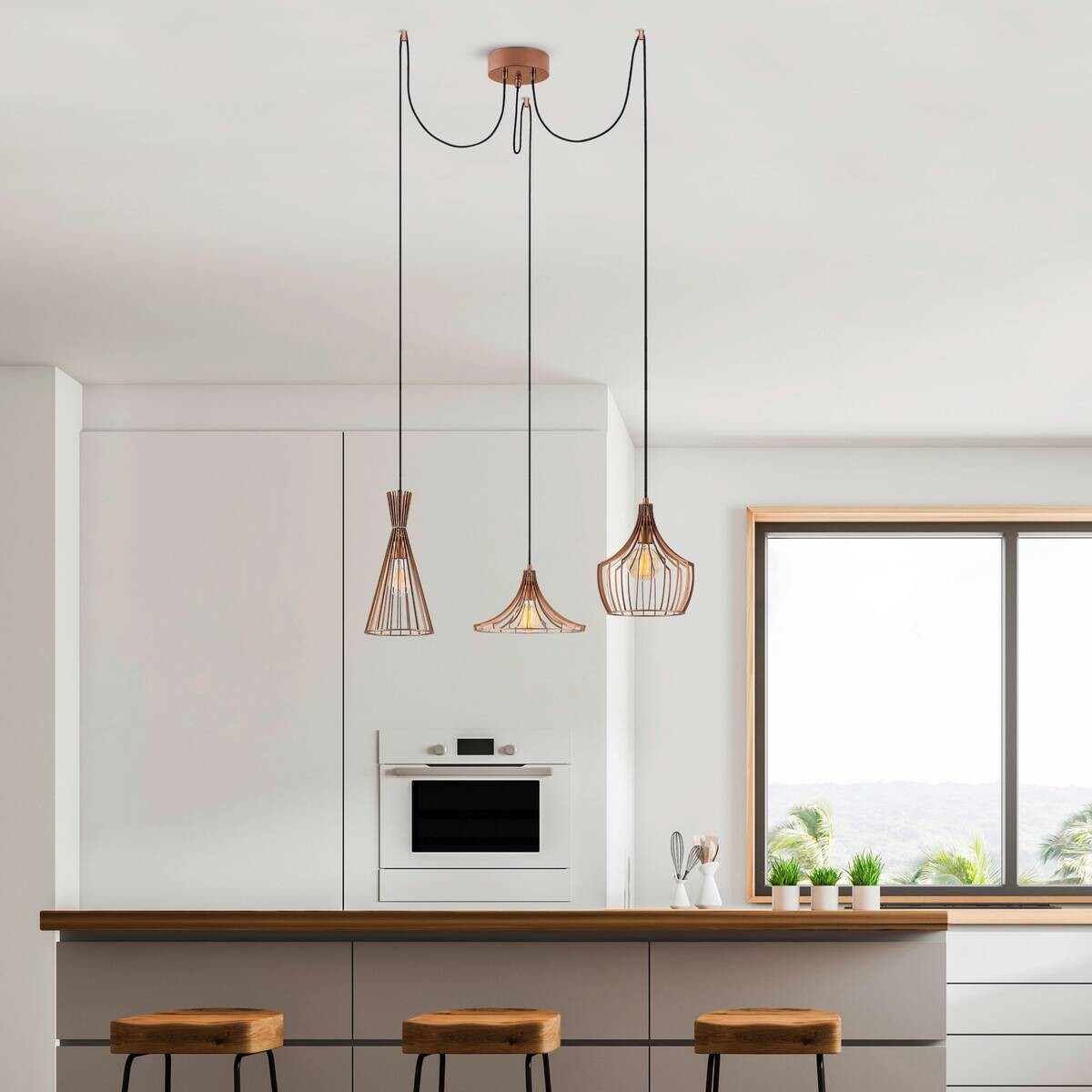 Opviq Pendelleuchte Mezopotamya Kupfer Metall B/H/T/L/D: ca. 114x130x114x114x114 cm E27 3 Brennstellen