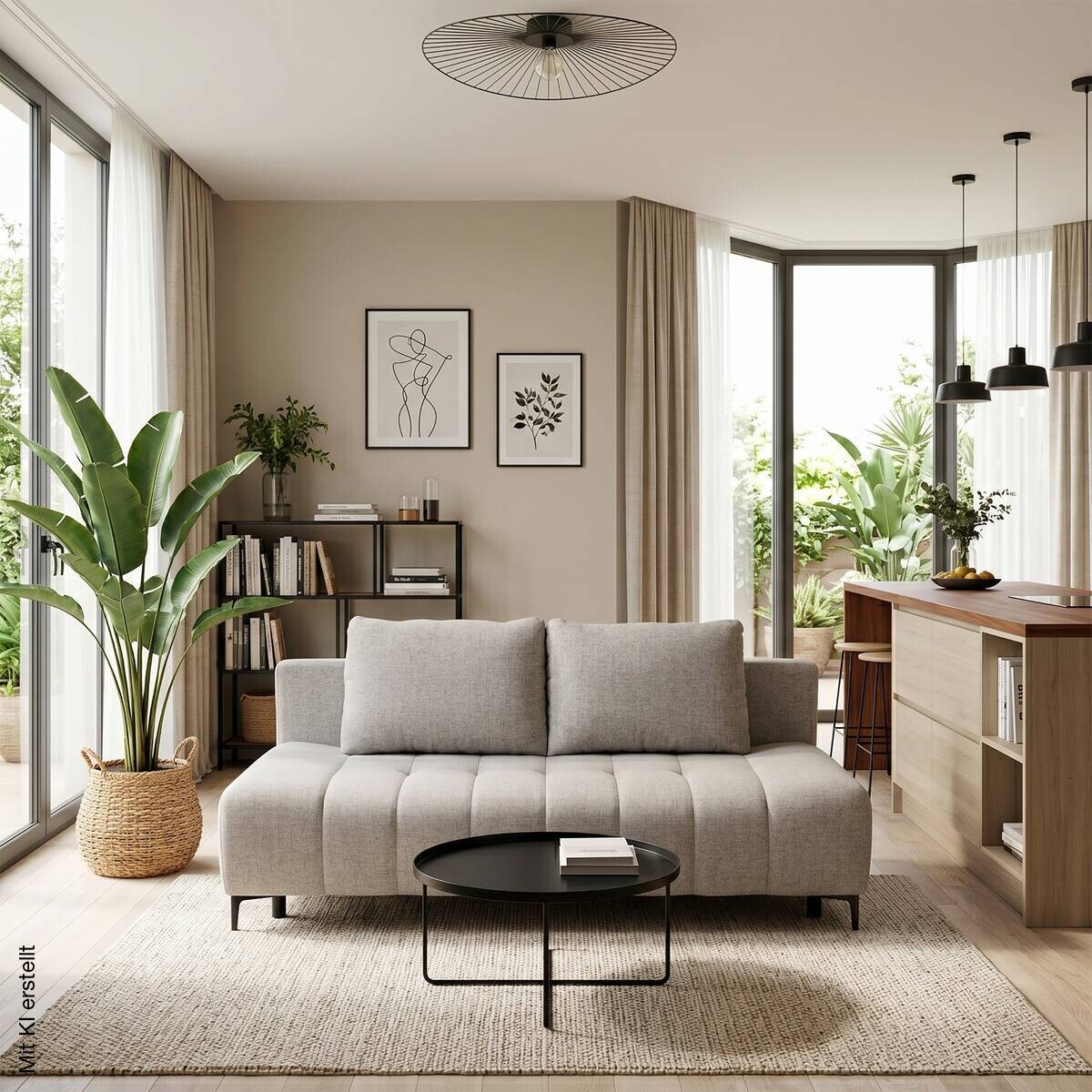 Schlafsofa Alicante hellbraun Webstoff B/H/T: ca. 195x88x95 cm