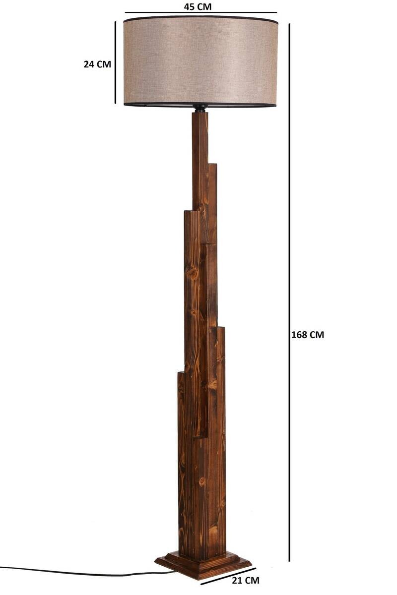 Stehleuchte nussbaum Holz Stoff B/H/L/D: ca. 45x160x45x45 cm E27 1 Brennstellen