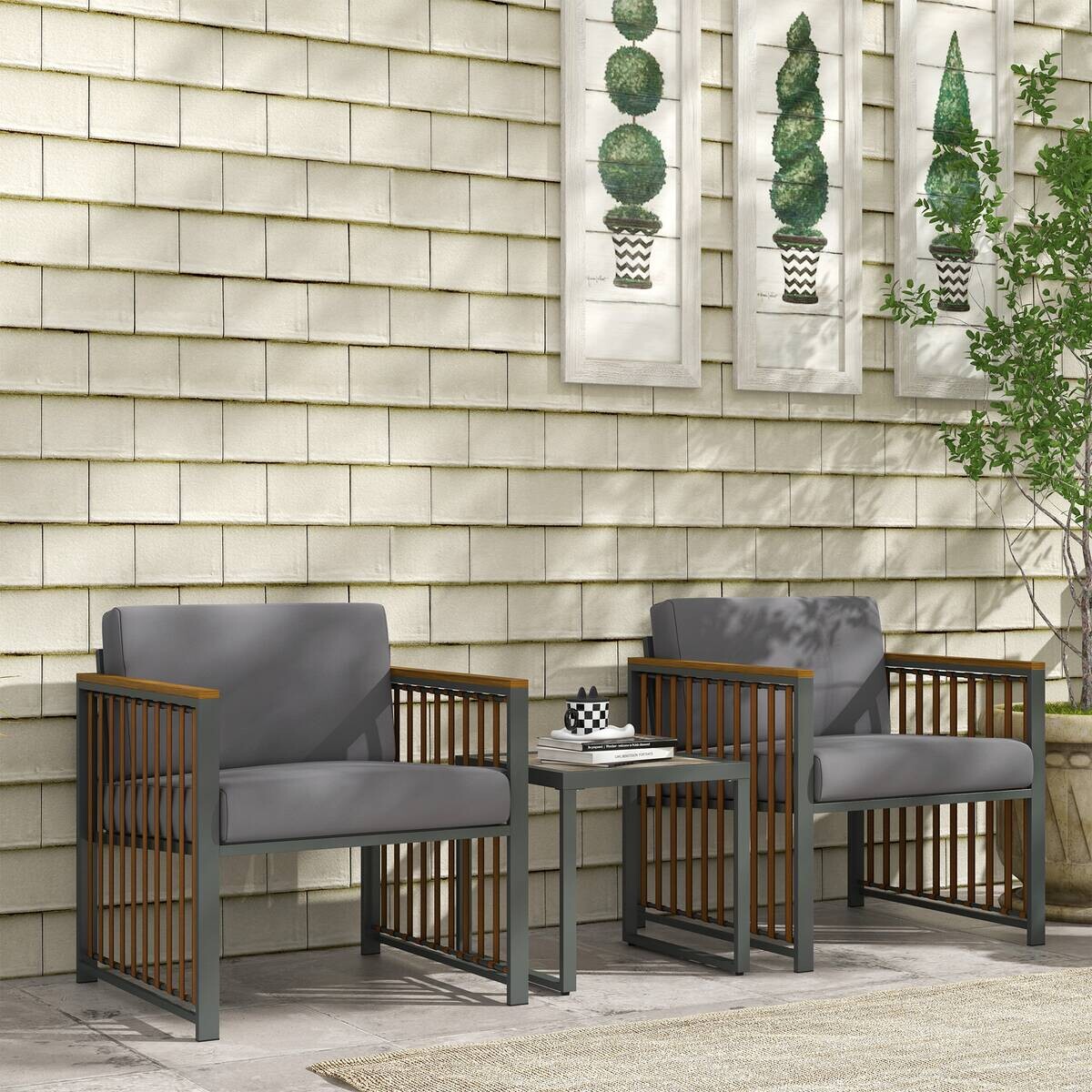 Outsunny Sitzgruppe grau Polyrattan B/H/L: ca. 68x66x68 cm