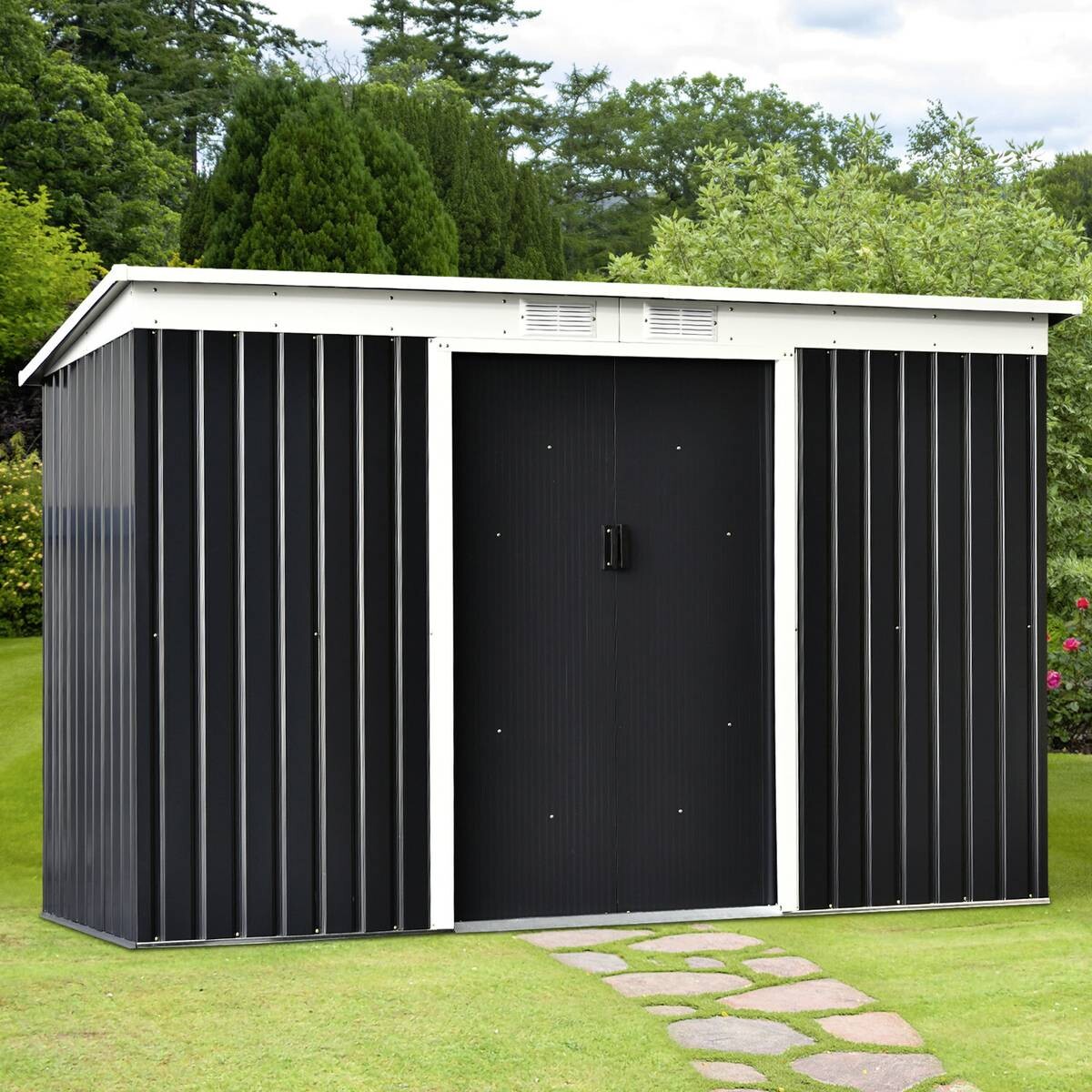Outsunny Gartenschrank dunkelgrau Stahl B/H/L: ca. 130x173x277 cm