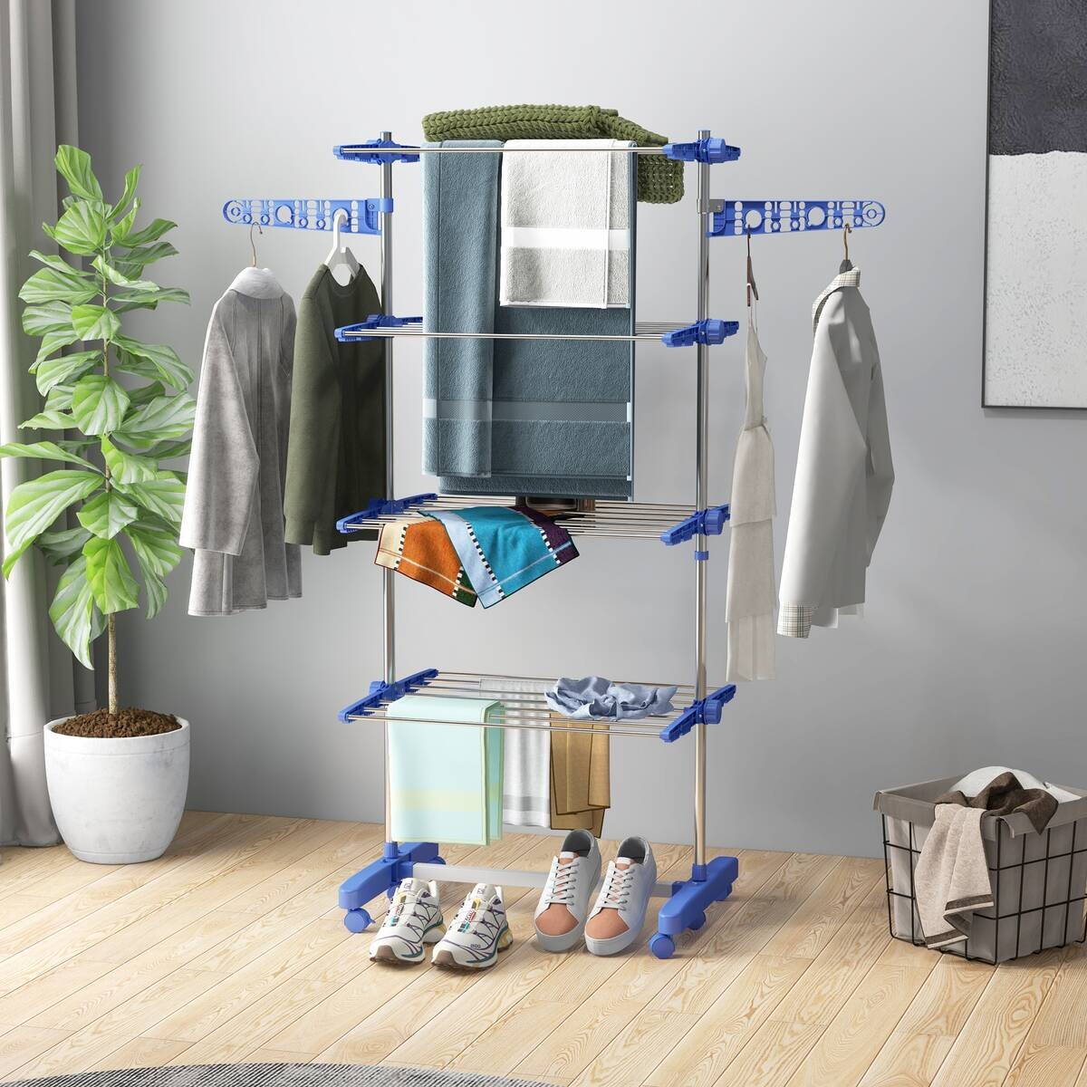 HOMCOM Wäscheständer blau Polypropylen B/H/L: ca. 55x142x172 cm