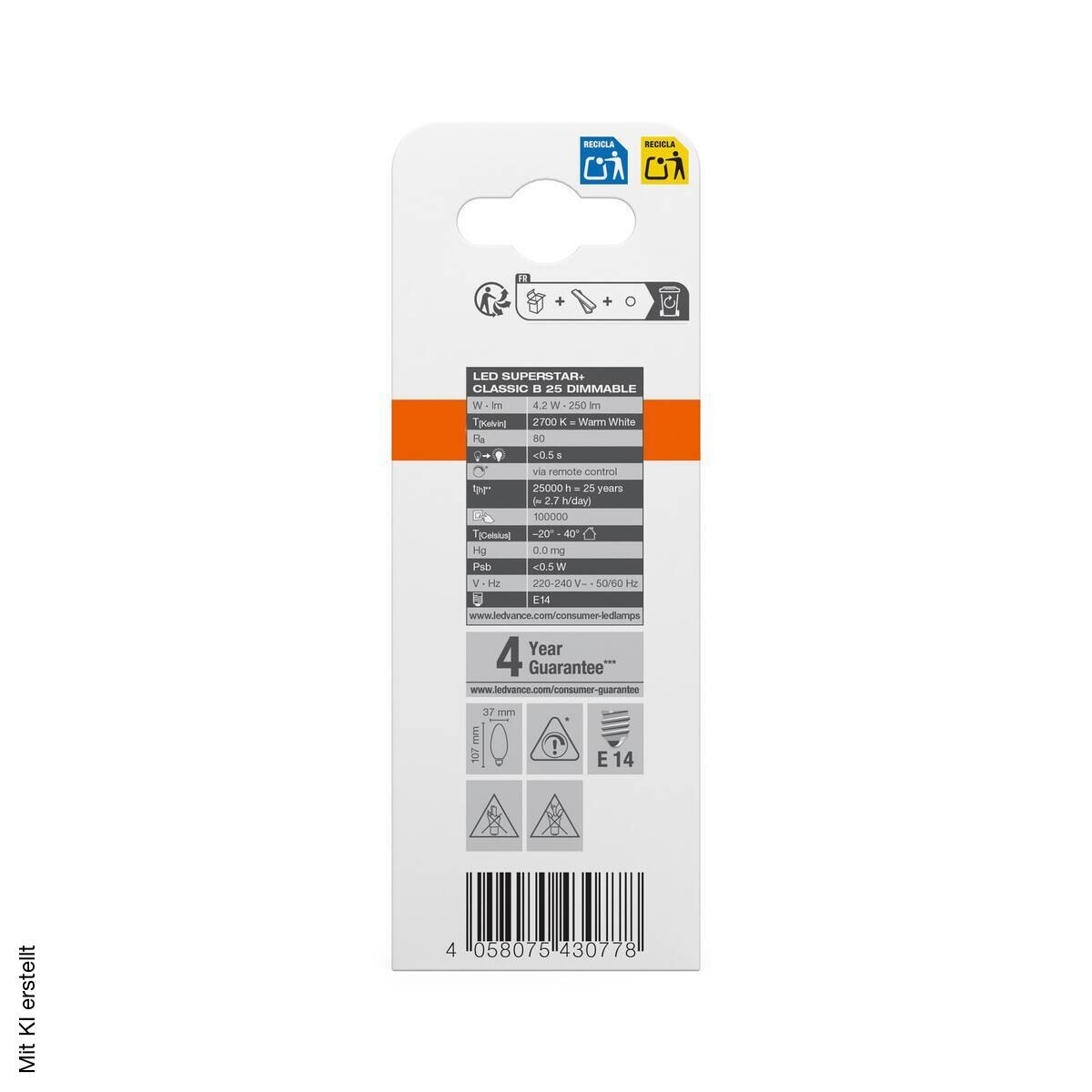 OSRAM LED-Leuchtmittel Kerze RGBW mit Fernbedienung AC45046 E14