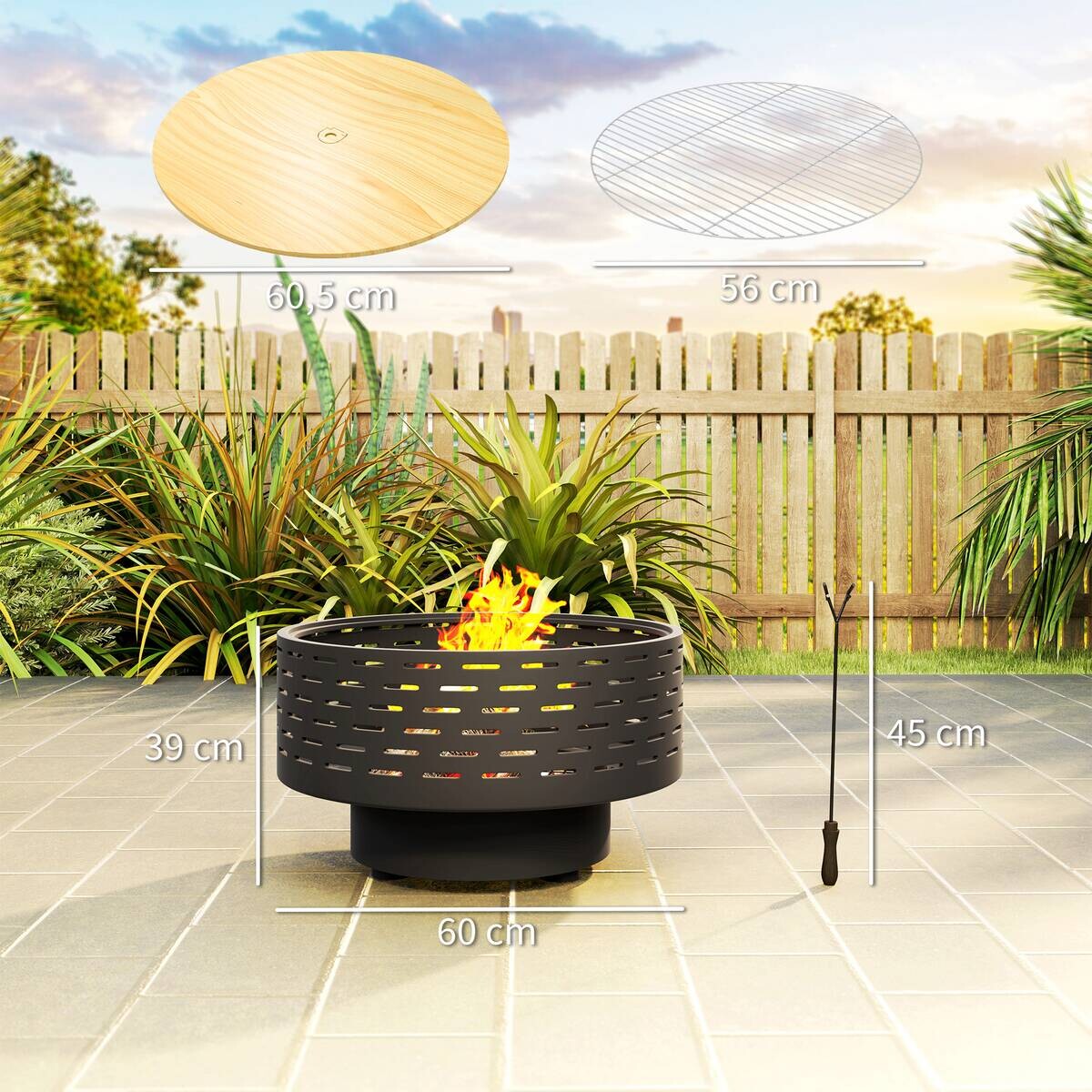 Outsunny Feuerschale grau Edelstahl B/H/L: ca. 60x39x60 cm
